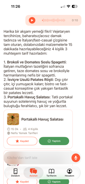 Kitcho Asistan sohbet ekranı